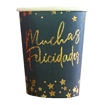 Vaso Nico Azul y Dorado Ecológico Navidad x 8 und   