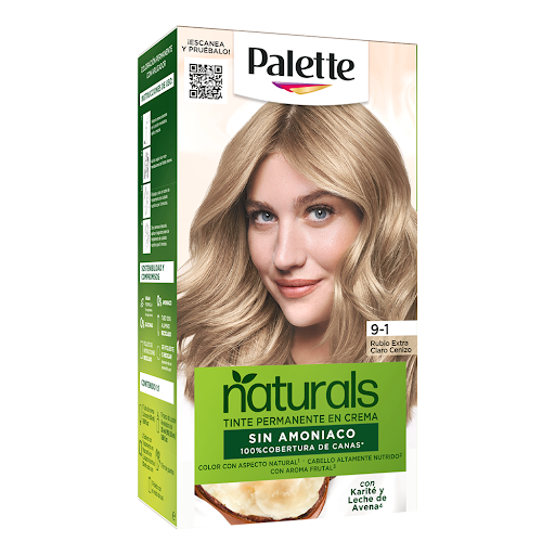 Tinte Palette Naturals Sin Amoniaco 9-1 Rubio Extra Claro Cenizo Caja x 1 und