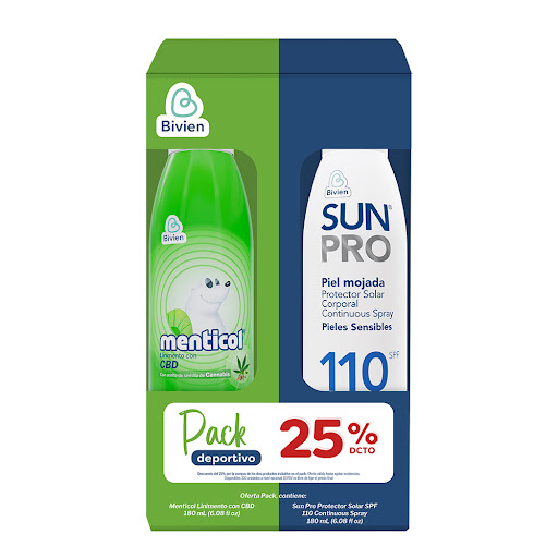 Protector Solar SunPro x   180 ml + Linimento Menticol con CBD 180 ml