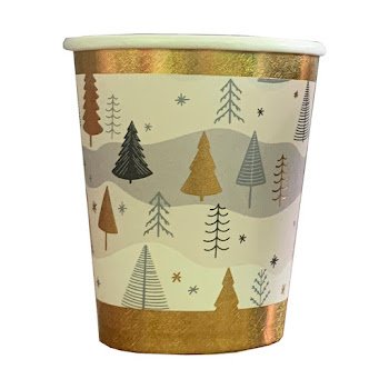 Vaso Nico Blanco y Dorado Ecológico Navidad x 8 und   