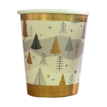 Vaso Nico Blanco y Dorado Ecológico Navidad x 8 und   