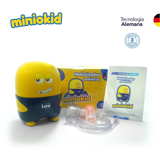 Nebulizador pediátrico Miniokid, WHB03, De uso en el Hogar, caja x 1  LENZ Caja x 1 El nebulizador Miniokid es un nebulizador pediátrico creado para ofrecer tratamientos respiratorios cómodos y eficaces para los más pequeños. Transforma la medicación liquida en un aerosol suave que s