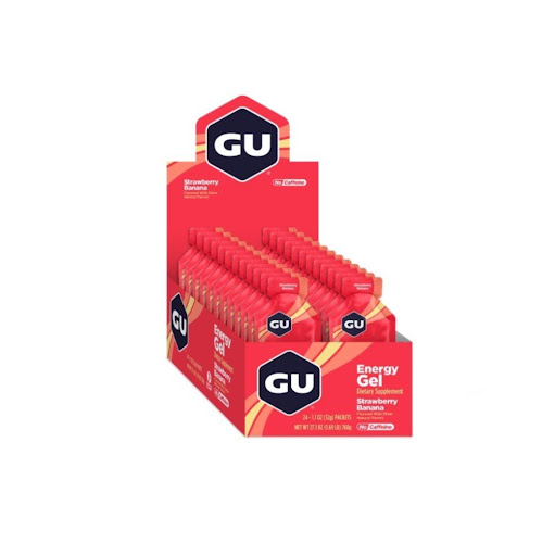 Energy gel. Sabor Fresa Banano sin Cafeína. Caja x 24 unidades GU Caja x 24 unidades x 24 Sabor:  Fresa Banano sin cafeína

Características:

Doble energía: Fructosa y Maltodextrina

Aminoácidos: 450 mg

Calorías: 100

Sodio:  55 mg

Cafeína:  No