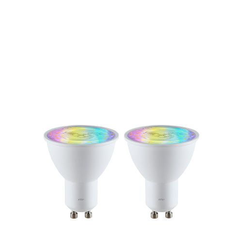 Kit x 2 Bombillos LED GU10 RGB VTA+ Smart Home VTA+ Caja x 1 Tu hogar inteligente y de mil colores con este kit x 2 bombillos inteligentes GU10 tipo LED RGB. Enciende, apaga o crea rutinas de encendido desde tu celular en cualquier lugar y en tiempo real desde 