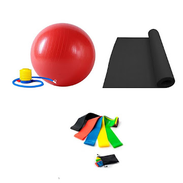Solo Online Kit Yoga Deportivo   Colchoneta Negra De 6mm + Balón De Pilates Rojo Con Inflador 55cm + Set Bandas Elásticas X5 Niveles  