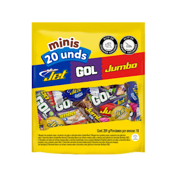 Chocolatina Jet Jumbo Gol Bolsa 291 gr x 20 und  