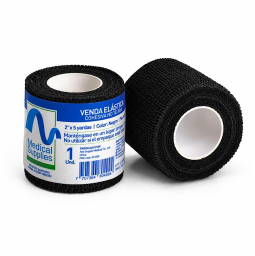 VENDA ELASTICA COHESIVA NO TEJIDA 2X5 NEGRO (PAQ X2) MEDSUP PAQUETE x 2 Venda elástica no tejida, autoadherente y ligera, que se adhiere a sí misma sin pegarse a la piel ni a otros materiales. Es transpirable, hipoalergénica y fácil de aplicar, ideal para compresiones, in