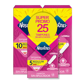 Tampones Sin Aplicador Nosotras Regular x 20 und + Tampones Mini x 5 und  