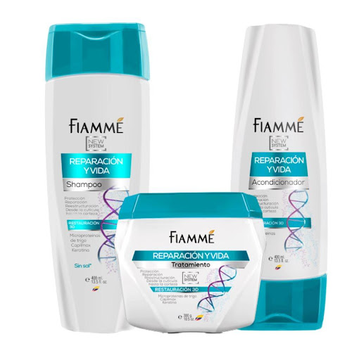 Kit capilar Fiamme Nutrición Profunda shampoo 400 ml + acondicionador 400 ml + tratamiento 300 g Fiamme frascos x 3 