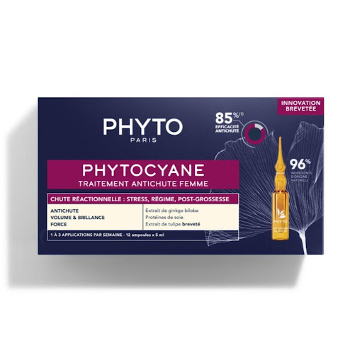 Tratamiento Phytocyane Anticaída Mujer PHYTO caja con 12 Ampolletas x 1 nnovación PATENTADAUn concentrado de activos de origen natural para una eficacia de triple acción.CAÍDA FRENADA, MASA CAPILAR RECUPERADA, CABELLOS SUBLIMADOSEFICACIA ANTICAÍDA 85%(1) desde los 2 prime