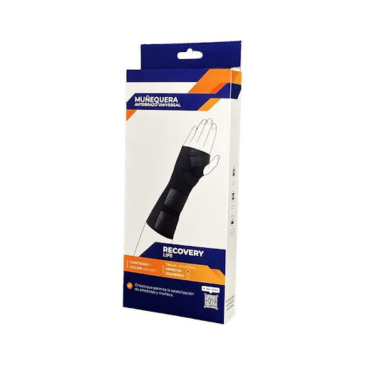 Muñequera Recovery Life Antebrazo Universal Derecha RECOVERY LIFE Individual x 1 Órtesis que permite la estabilización de antebrazo y muñeca. Empleado como protector, sujetador apoyo y/o prevención en todos aquellos casos de lesiones, esguinces desgarres y tendosenovitis a nivel d