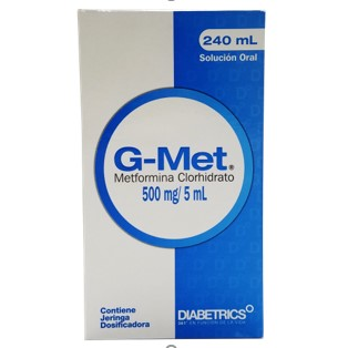 **G-Met 500mg/ 5mL Sol. Oral Frasco x 240 mL Metformina Clorhidrato.  