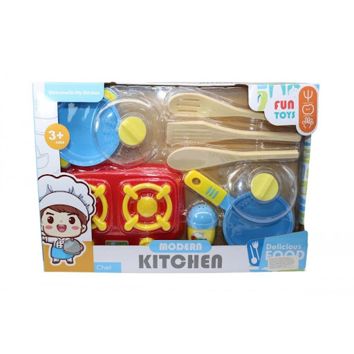 Set Cocina Modern Caja Plasticos Asociados  x 1 Este set de cocina es ideal para que los niños exploren su imaginación y vivan experiencias culinarias emocionantes. Con accesorios y utensilios de cocina de imitación, podrán recrear recetas imaginar