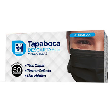 Tapabocas Farmatodo Termosellados Tres Capas Color Negro x 50 und  