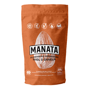 Almendras Horneadas   Manata Miel y Canela Paquete x 50 gr  