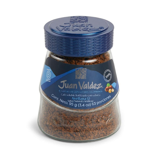 Café Juan Valdez Liofilizado Avellana 95gr Juan Valdez bolsa x 1 Café Juan Valdez Liofilizado Avellana 95gr   Café Premium 100% Colombiano Excelso. ¡Fácil de preparar!  El Café Liofilizado con sabor a Avellana, es un café soluble que ha sido sometido a un proceso d