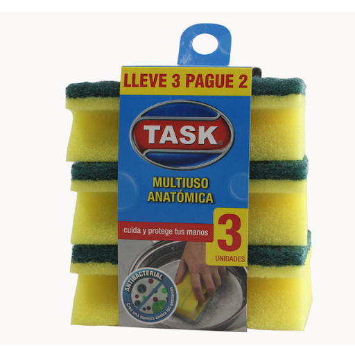 Esponja Task Absorbente Con Fibra Abrasiva Verde x 3 und