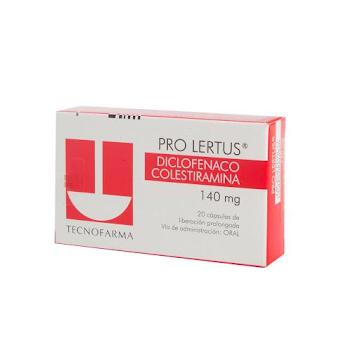 Pro Lertus Diclofanaco Colestiramina 140 mg Tecnofarma Caja x 20 Cápsulas  