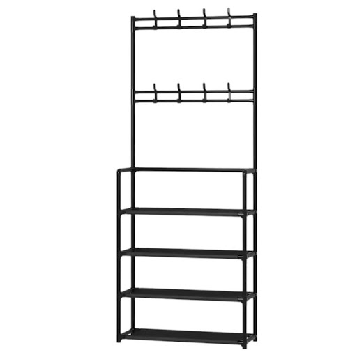 Zapatero Organizador de Zapatos y Ropa con Repisas y Perchero UNIMARC Unidad x 1 Optimiza tu espacio con este versátil zapatero y perchero, la solución ideal para mantener el orden en tu hogar. Su resistente estructura metálica garantiza durabilidad y estabilidad, mientras que su 