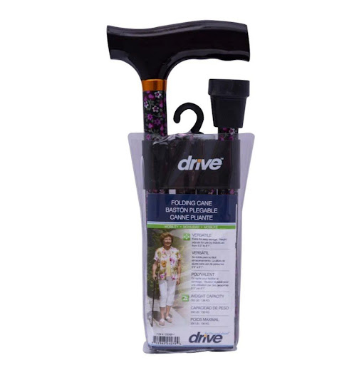 BASTON PLEGABLE NEGRO FLORAL DRIVE CAJA x 1 Ayuda a mantener el equilibrio, reduce la carga sobre piernas o articulaciones lesionadas y mejora la movilidad. diseñado para brindar apoyo al caminar.