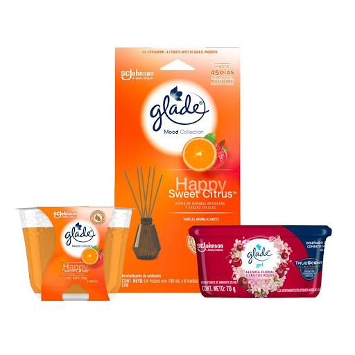 Pack Frescura Hogar Glade Happy Sweet Citrus x3 Glade Combo x 5 Glade® "Mood Collection" Descubre la nueva colección de Glade: Mood Collection, inspirada en fragancias únicas, pensadas exclusivamente para tu estado de ánimo y cualquier rutina de cuidado diario. Cr