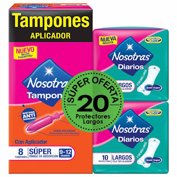Tampones Nosotras Con Aplicador Súper x 10 und + Protectores Nosotras Largos 2 x 10 und  