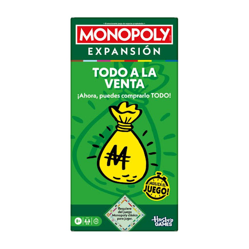 Juego De Mesa Monopoly Expansión Todo A La Venta Hasbro Gaming  x 1 El Juego De Mesa Monopoly Expansión Todo A La Venta es una ampliación del clásico Monopoly que incorpora nuevas mecánicas de subasta y negociación. Esta expansión añade más dinamismo y estrategia a la