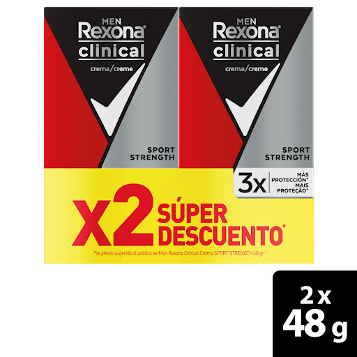 Desodorante Hombre Rexona Clinical Sport Strength Crema 48 Gr Pack x 2 und