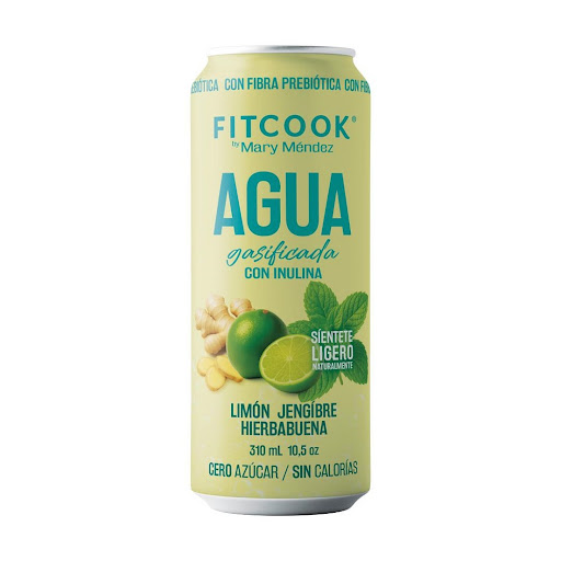 Agua Gasificada Fitcook By Mary Mendez Con Inulina Sabor Limón Jengibre Hierbabuena Lata x 310 ml