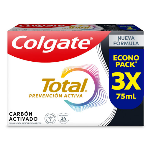 Crema Dental Colgate Total Carbón Prevención Activa 3 x 75 ml