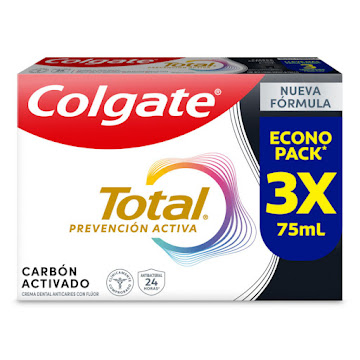 Crema Dental Colgate Total Carbón Prevención Activa 3 x 75 ml  