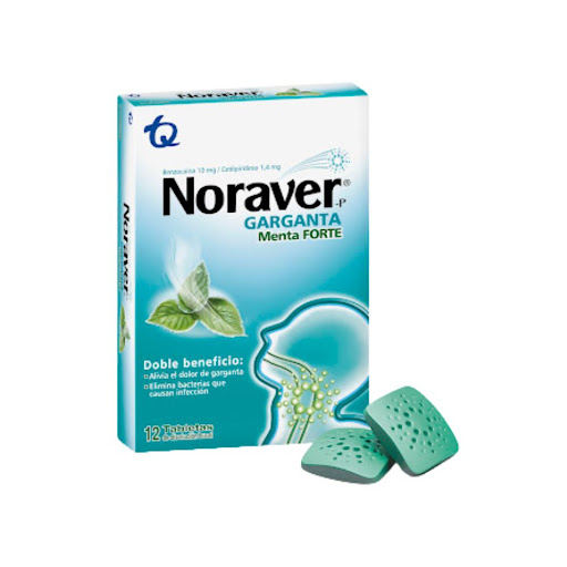 Noraver Garganta Menta Benzocain + Cetilpiridinio 10mg/1.4mg Tecnoquímicas Caja x 12 Tabletas