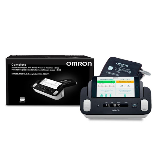 TENSIOMETRO DIGITAL Y ELECTROCARDIOGRAMA OMRON HEM 7530T OMRON CAJA x 1 UNI Obtenga un control más completo de la salud de su corazón con Complete, un monitor combinado de presión arterial + electrocardiograma de una sola derivación para mediciones sencillas en el hogar