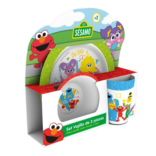 Set  Vajilla Plaza Sesamo 13 - 3 Pzas Ronda Ronda caja x 1 Viste tu mesa con nuestra vajilla de 3 pzas, los mejores personajes  ideal para armonizar tus espacios.Plato Pando  Niños Plato Hondo Niños 7 OzVaso Niños 12 Oz