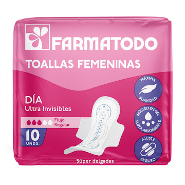 Toallas Femeninas Farmatodo Invisible Día Paquete x 10 und  