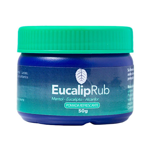 Pomada Refrescante Menta Eucalipto 50 Gr EUCALIPRUB POTE DE 50 GR  x 1  Pomada mentolada con eucalipto, alcanfor y aceites esenciales que brinda sensación de frescura, ayuda a descongestionar y relaja zonas musculares. Ideal para uso diario. Textura suave, fácil absorción