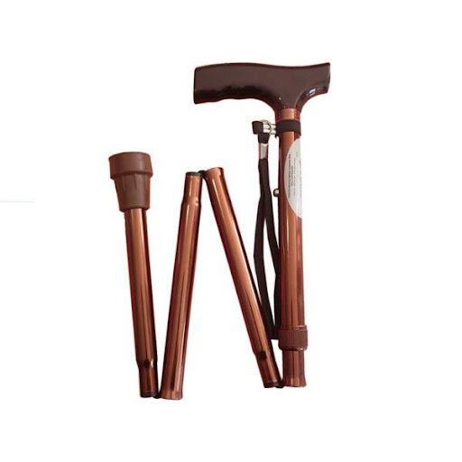 BASTON PLEGABLE BRONCE KP4-76085-28 Impormedical Individual x 1 Bastón plegable de aluminio en color bronce, con empuñadura en ;T; para un agarre cómodo. Altura ajustable entre 79 cm y 89 cm mediante pin de seguridad. Soporta hasta 125 kg.