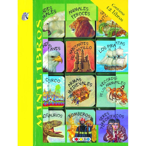 Minilibros. 12 Libros. Verde Todo Libro Libro x 1.0 MINILIBROS CONT. 12 LIBROS -3- VERDE  Descubre a los animales más feroces, a los piratas, el circo, los dinosaurios, los bomberos, seres mitológicos ¡y otros terroríficos! Un estuche con 12 minilibros