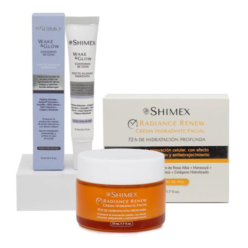 Kit contorno de ojos x 15 ml + tratamiento facial hidratante de renovación celular x 50 ml SHIMEX 15 ML, 50 ML x 2 Contorno de ojos con péptidos verdes, Gatuline® Expression y ácido hialurónico. Reduce ojeras, arrugas y bolsas mientras ilumina, alisa y revitaliza la mirada al instante.

Tratamiento facial hidratan