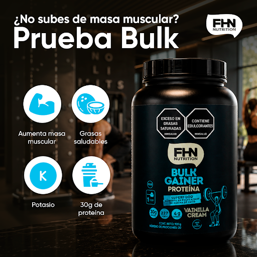 Proteína En Polvo Bulk Gainer FHN Sabor Vainilla Frasco x 920 g