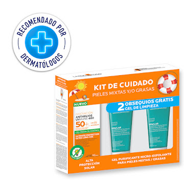 Protector Solar   Anthelios Oil Control Sin Color + Gel Limpieza Effaclar Microexfoliante Pack x 3 und  