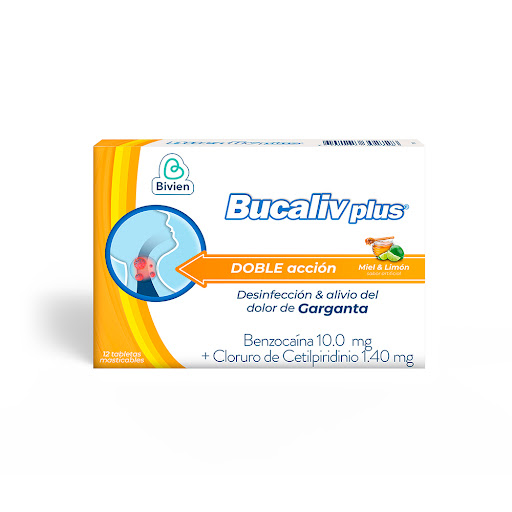 Bucaliv Plus Benzocaína + Cloruro de Cetilpiridinio 10mg/1.4mg Bivien Sabor Miel Limón Caja x 12 und