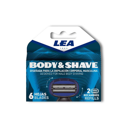 LEA Máquina Depiladora Body & Shave 6 Hojas 2 Unid LEA Frasco x 1 Recambio para el sistema de Depilación con doble cabezal (3+3 hojas) diseñado con la tecnología más avanzada para depilar el cuerpo del hombre. Cabezal pivotante y redondeado, para adaptarse a las zon