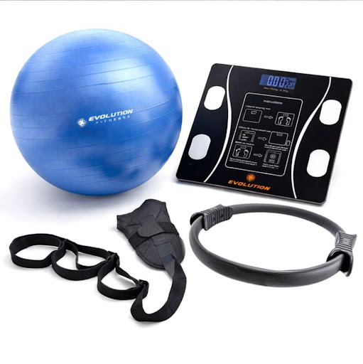 Kit de Pilates y Yoga Evolution Entrena en Casa con Balón, Aro Strap y Báscula EVOLUTION FITNESS Caja x 1 Transforma cualquier espacio en tu lugar de bienestar con el Kit Pilates y Yoga Evolution, diseñado para acompañarte en entrenamientos completos desde casa, cada accesorio ha sido pensado para ayudart