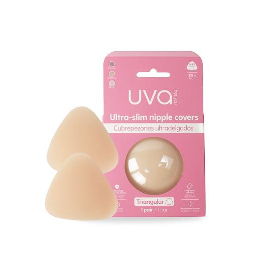 Cubrepezones Triangulares Caramel UVA UVA CAJA x 2 Cubrepezones UVA ultradelgados e invisibles, hechos de silicona de grado medico. Suaves, hipoalergenicos y reutilizables, perfectos para usar sin brasier y bajo cualquier prenda.