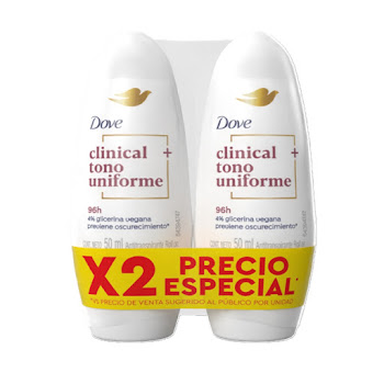 Desodorante Mujer Dove Clínical Soft Solid Roll On Pack x 2 und  