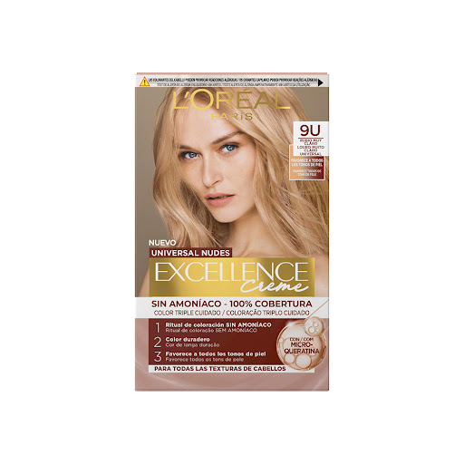 Tinte Loreal Excellence Nudes Sin Amoníaco Rubio Cenizo 9U Caja x 1 und