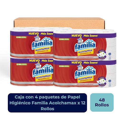 Papel Higiénico Familia Acolchamax x 12 Rollos Farmatodo Caja x 4 Papel higiénico acolchamax megarollo 3 hojas, 65 usos, resistencia, suavidad, empaque reciclable, 29,6 metros.