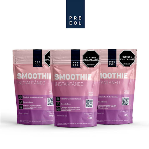 Smoothie + Precol + Frutos Rojos + 150 g + Pack 3 und PRECOL 150gr cada unidad  x 3 UND  SMOOTHIE INSTANTÁNEO FRUTOS ROJOS es un producto alimenticio en polvo granular que presenta una coloración rosado claro cremoso con notas de aroma y sabor característicos a frutos rojos. Su materia pr