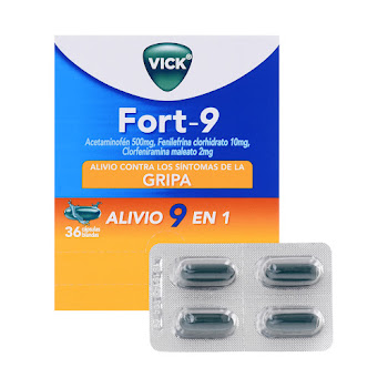 Vick Fort 9 Acetaminofem + Fenilefrina 500mg/10mg P&G Fracción x 4 Cápsulas   